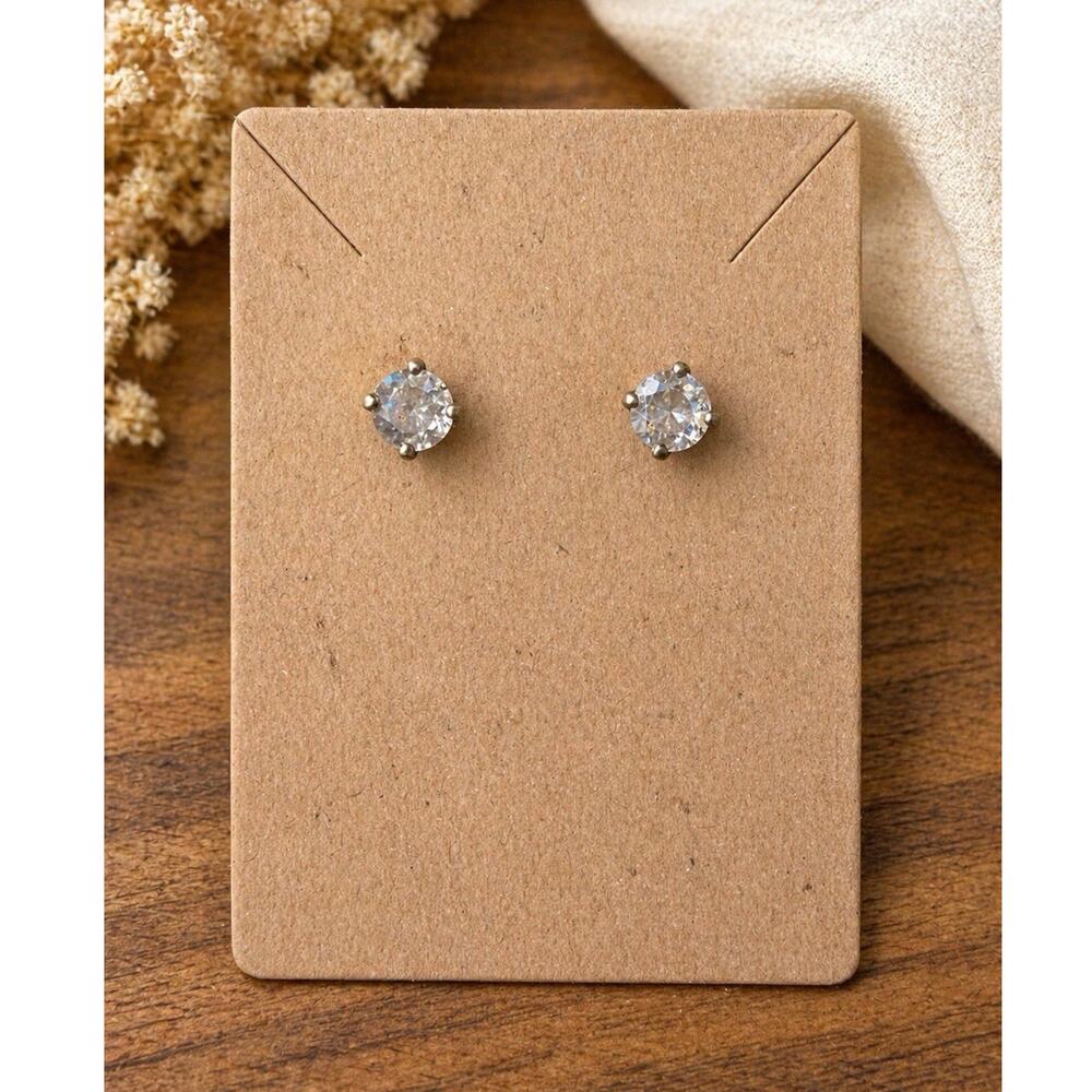 Round Stud Earrings Gold Tone Metal Prong Setting Butterfly Back